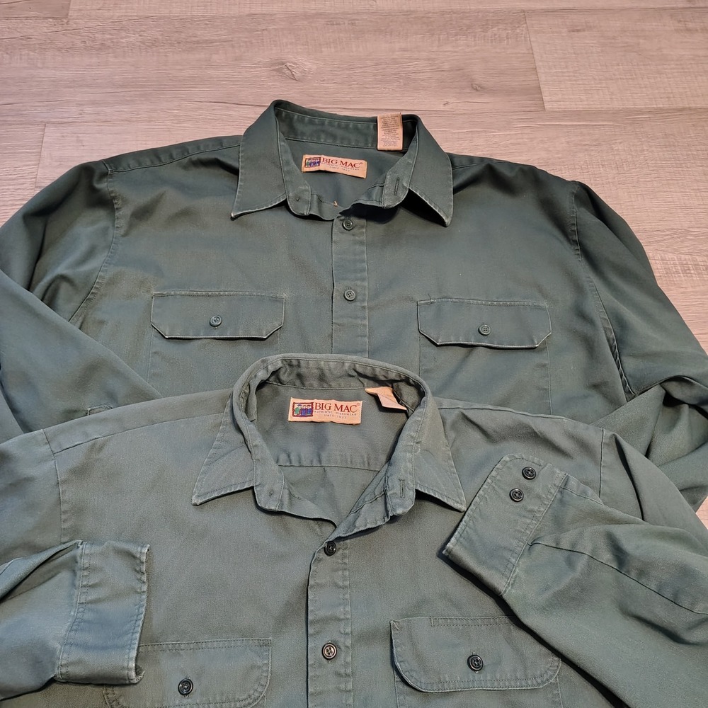 VTG Big Mac Mens XL Forest Green Long Sleeve Work Shirt Button Down Twill Pocket